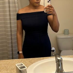 Navy Off-the-Shoulder Evening Gown
